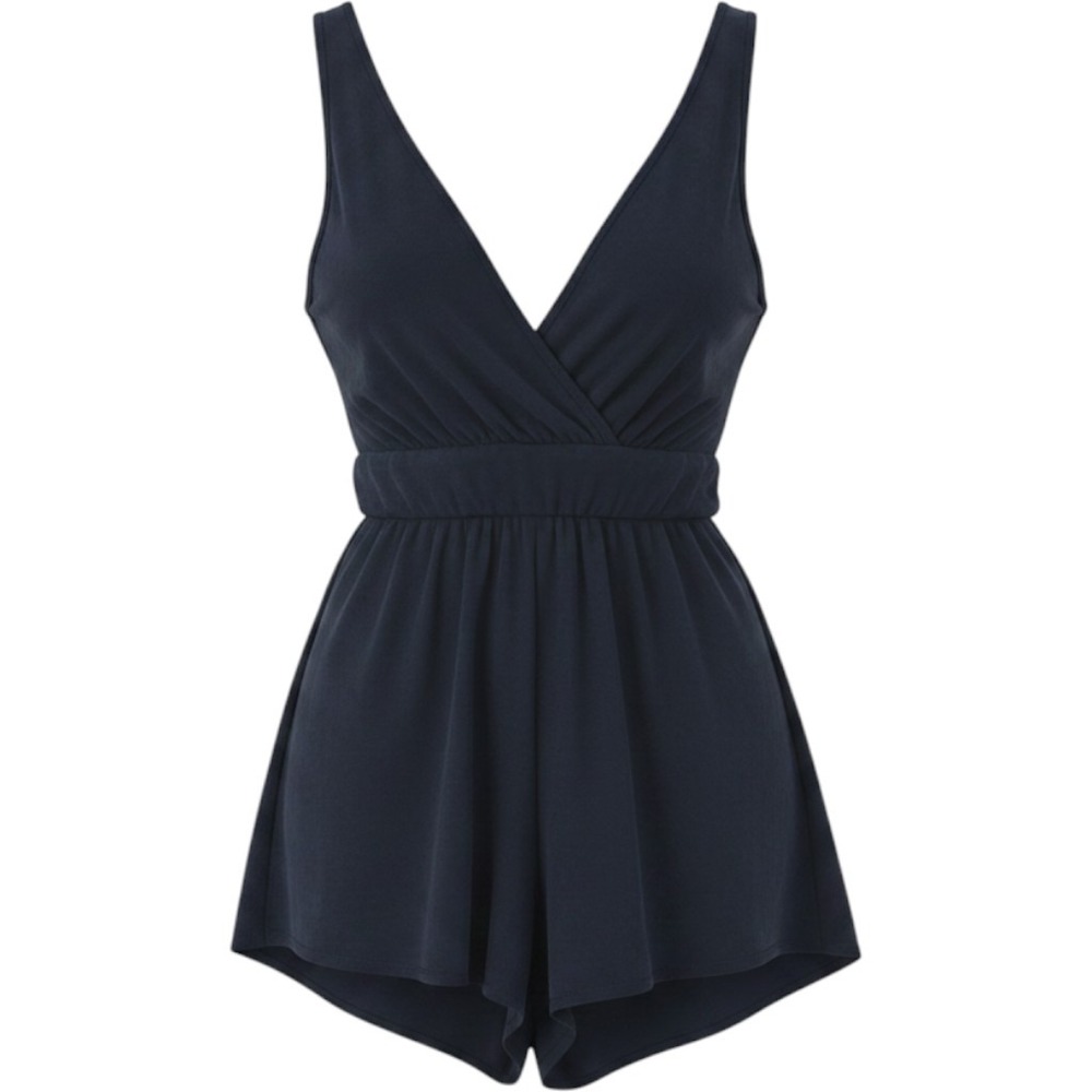 Leith Black Romper XS Surplice Sleeveless Criss Cross Back Preppy Minimalist - Picture 2 of 8